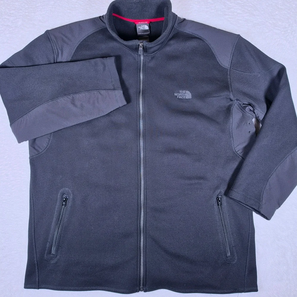 The North Face Full Zip Jacket Mens XXL Black Stretch Waffle Grid Fleece L/S